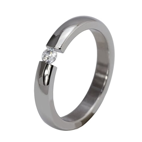 Men Women Titanium Stainless Steel Rhinestone Wedding Band Finger Knuckle Ring Image 6