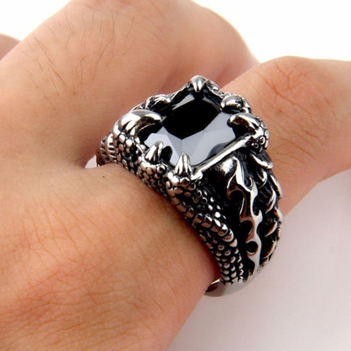 Man Retro Titanium Steel Ring Domineering Dragon Claw Design Zircon Ring Gift Image 1