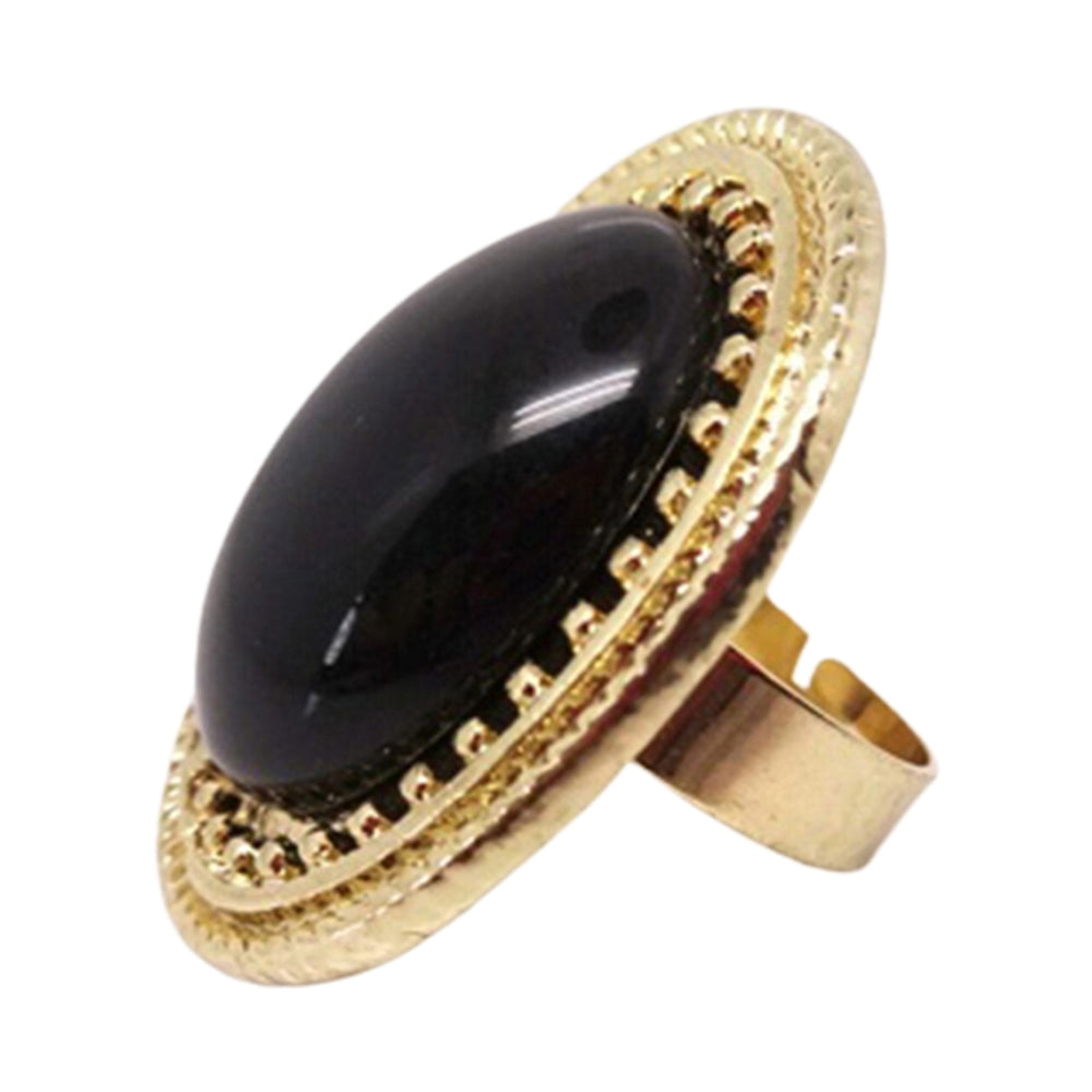 Ring Adjustable Big Oval Inlaid Alloy Natural Gem Stone Ring for Dating Image 2