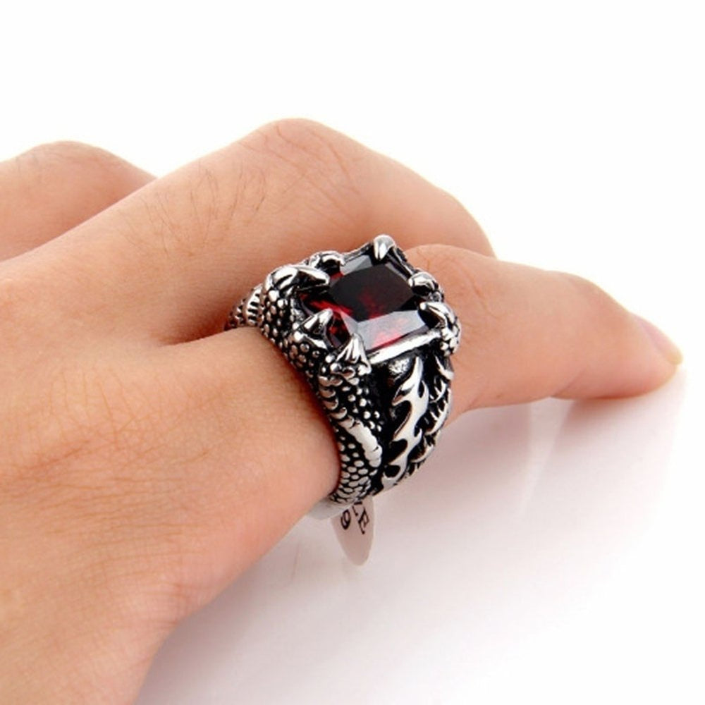 Man Retro Titanium Steel Ring Domineering Dragon Claw Design Zircon Ring Gift Image 2