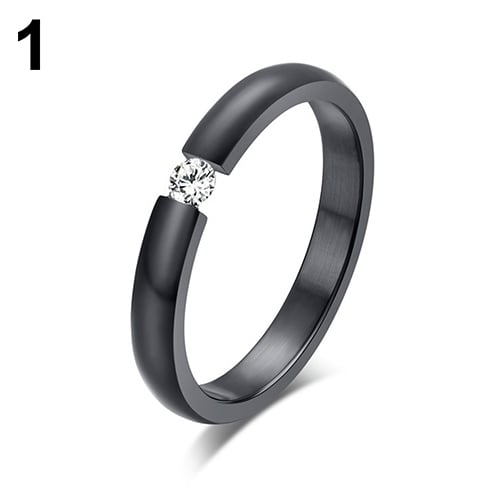 Men Women Titanium Stainless Steel Rhinestone Wedding Band Finger Knuckle Ring Image 8
