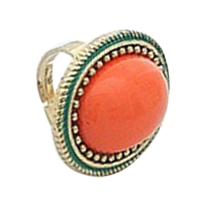 Ring Adjustable Big Oval Inlaid Alloy Natural Gem Stone Ring for Dating Image 4