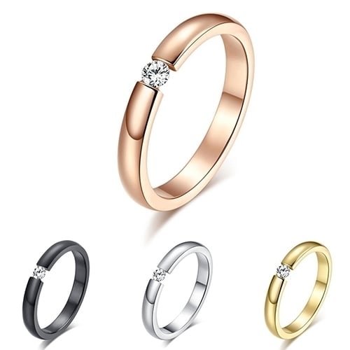 Men Women Titanium Stainless Steel Rhinestone Wedding Band Finger Knuckle Ring Image 12