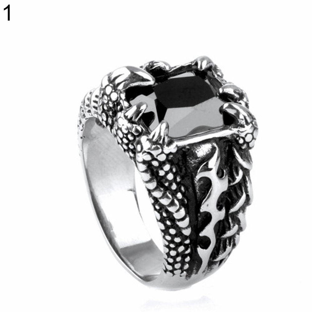 Man Retro Titanium Steel Ring Domineering Dragon Claw Design Zircon Ring Gift Image 6