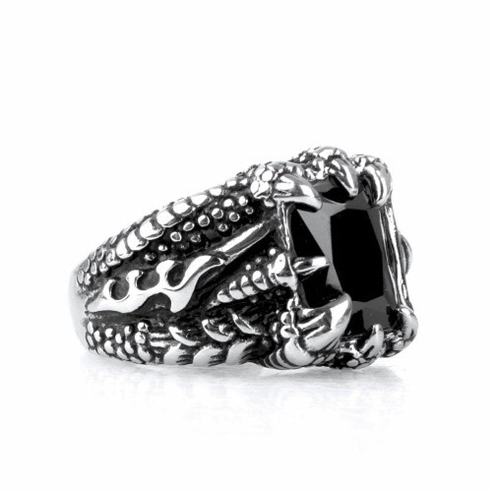 Man Retro Titanium Steel Ring Domineering Dragon Claw Design Zircon Ring Gift Image 8