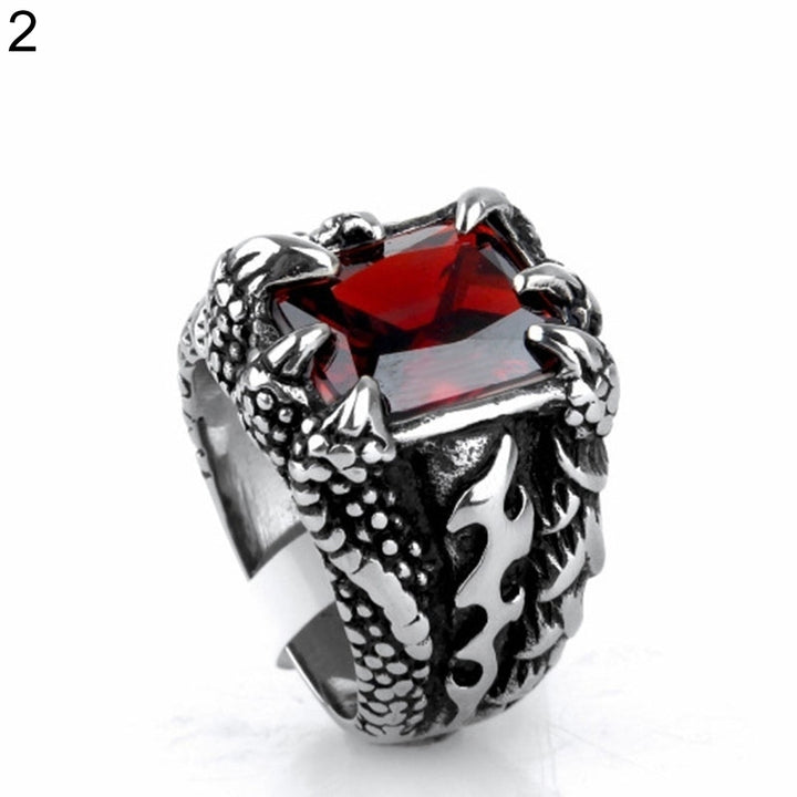 Man Retro Titanium Steel Ring Domineering Dragon Claw Design Zircon Ring Gift Image 9