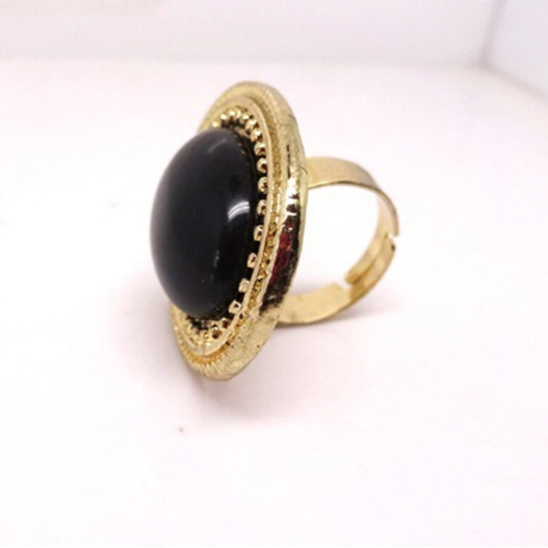 Ring Adjustable Big Oval Inlaid Alloy Natural Gem Stone Ring for Dating Image 7