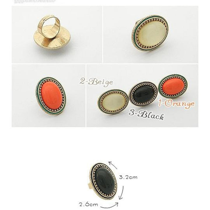 Ring Adjustable Big Oval Inlaid Alloy Natural Gem Stone Ring for Dating Image 8