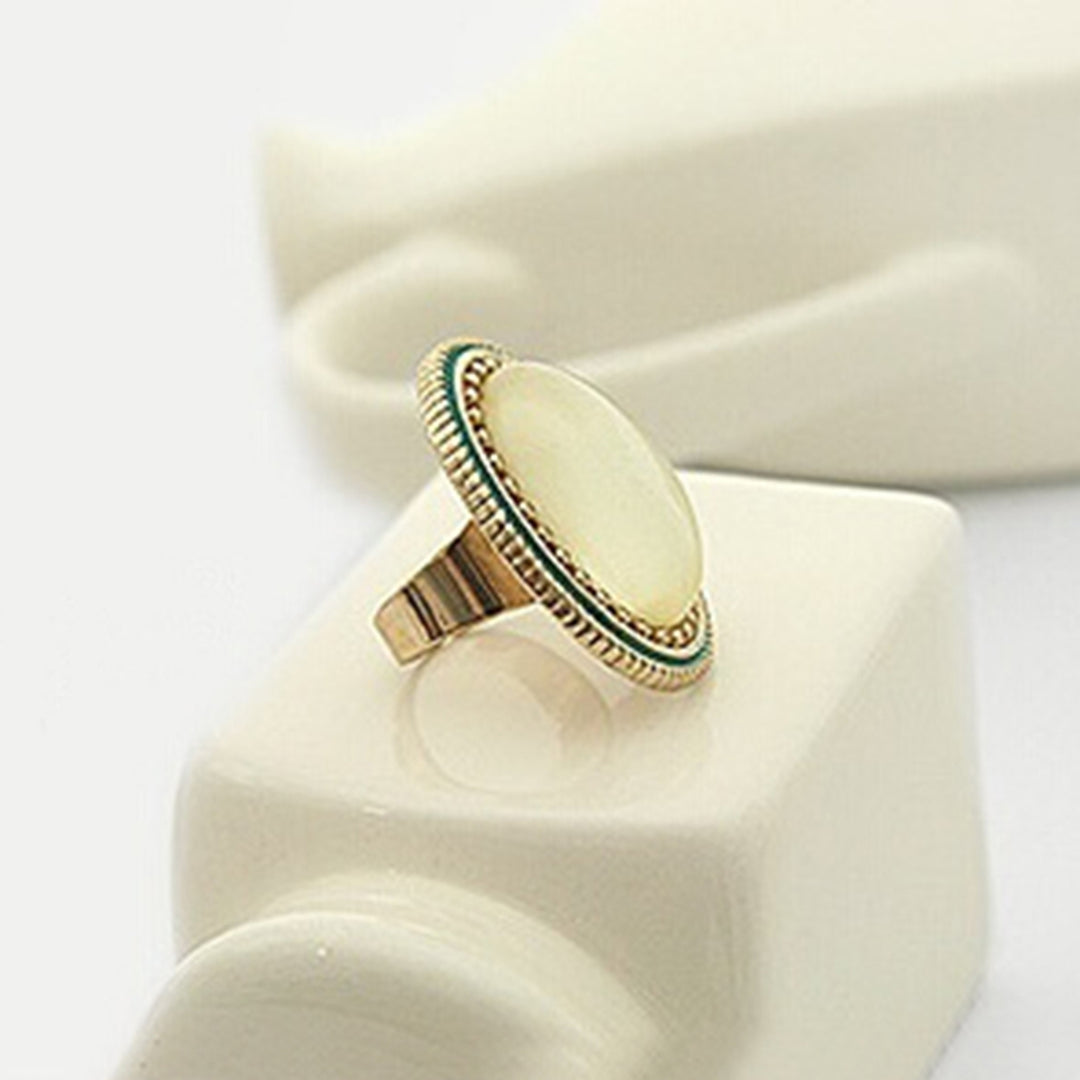 Ring Adjustable Big Oval Inlaid Alloy Natural Gem Stone Ring for Dating Image 11