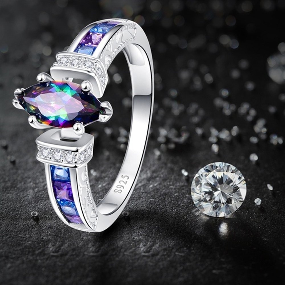 Women Fashion Multicolor Marquise Cut Cubic Zirconia Inlaid Finger Ring Jewelry Image 1