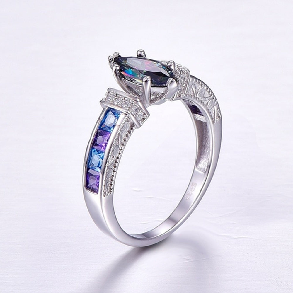 Women Fashion Multicolor Marquise Cut Cubic Zirconia Inlaid Finger Ring Jewelry Image 2