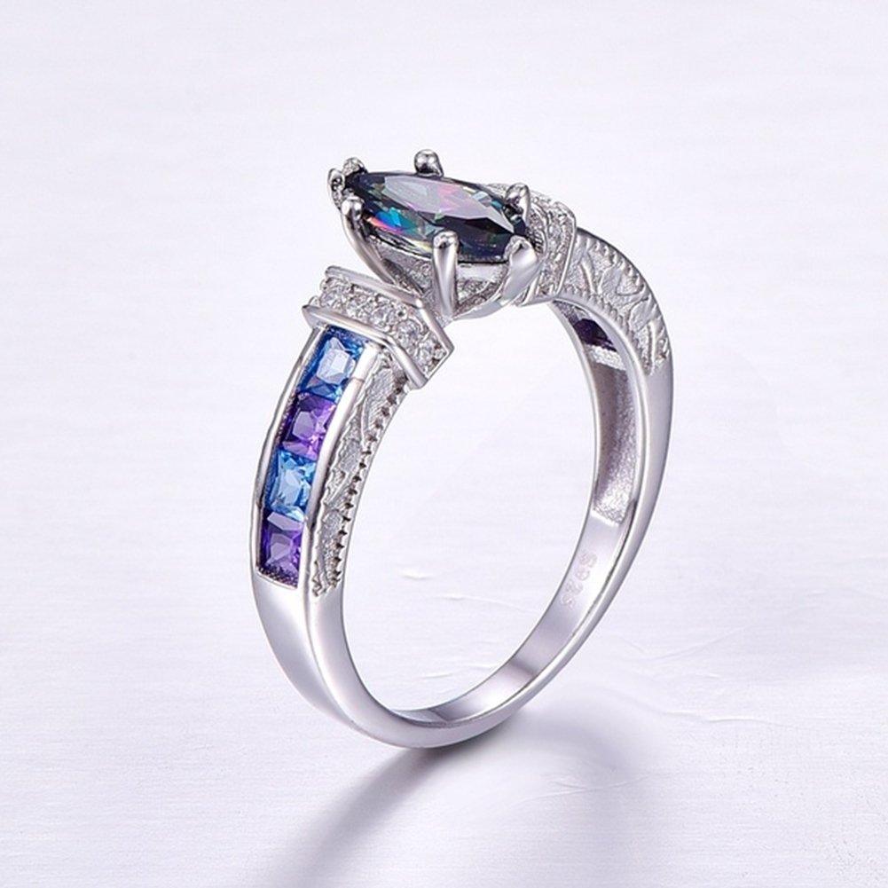 Women Fashion Multicolor Marquise Cut Cubic Zirconia Inlaid Finger Ring Jewelry Image 2