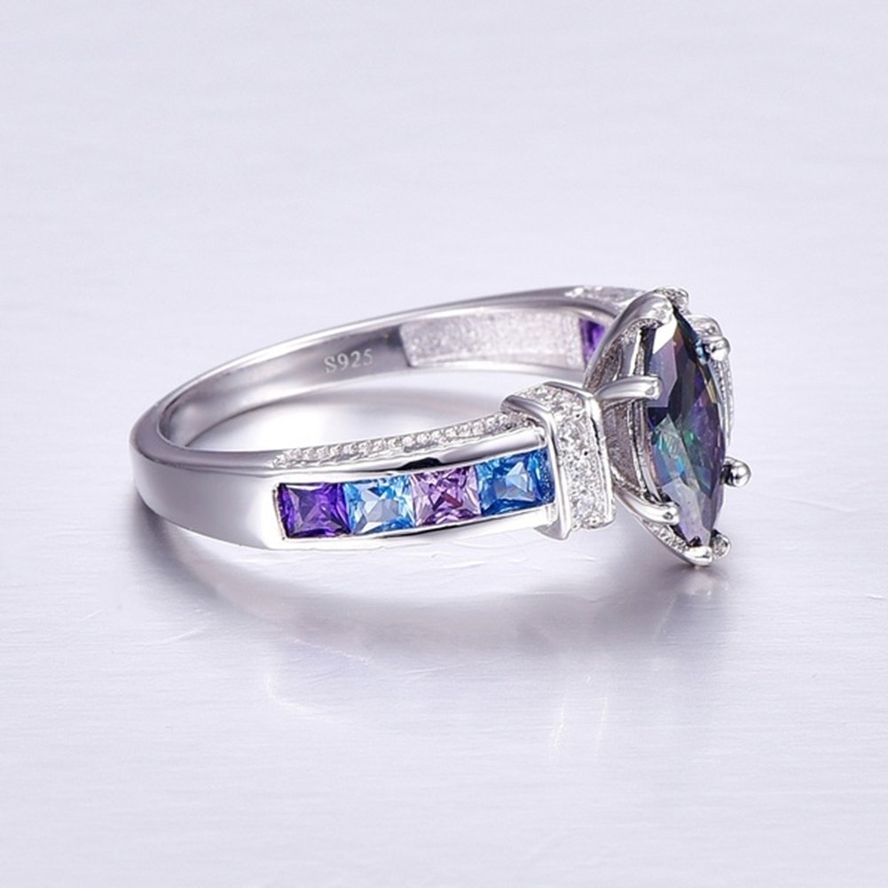 Women Fashion Multicolor Marquise Cut Cubic Zirconia Inlaid Finger Ring Jewelry Image 3