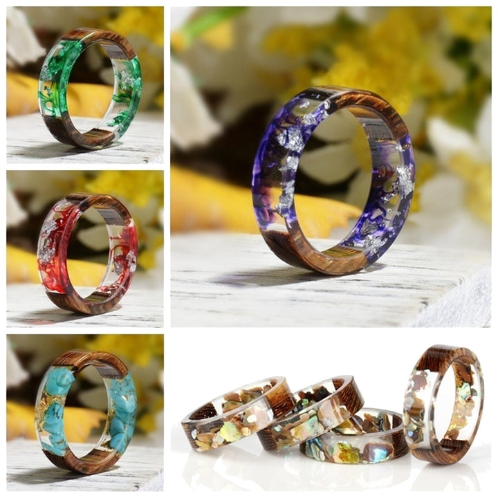 Creative Women Wooden Dried Flower Transparent Finger Ring Jewelry Birthday Gift Image 1