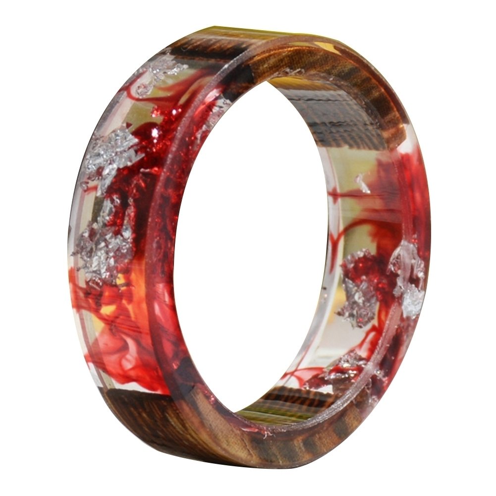 Creative Women Wooden Dried Flower Transparent Finger Ring Jewelry Birthday Gift Image 1