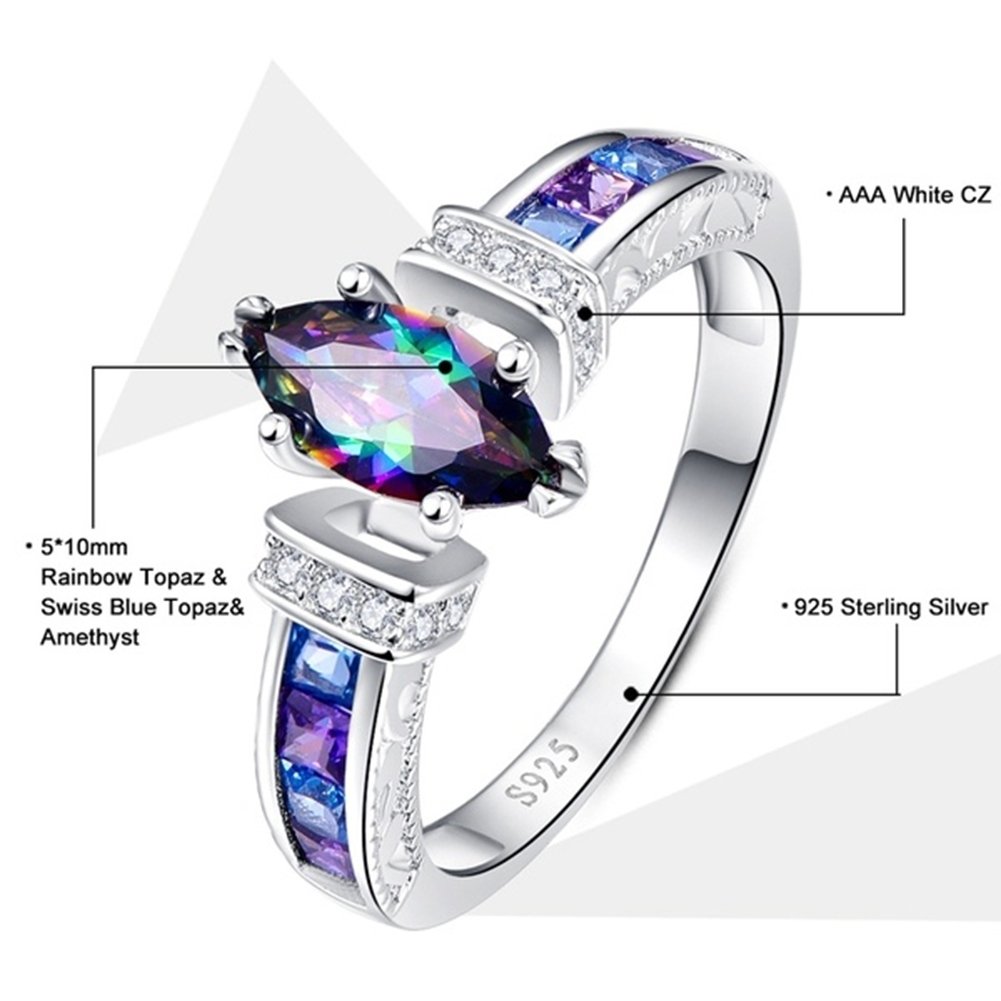 Women Fashion Multicolor Marquise Cut Cubic Zirconia Inlaid Finger Ring Jewelry Image 4