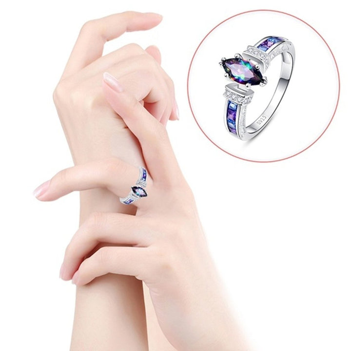 Women Fashion Multicolor Marquise Cut Cubic Zirconia Inlaid Finger Ring Jewelry Image 6