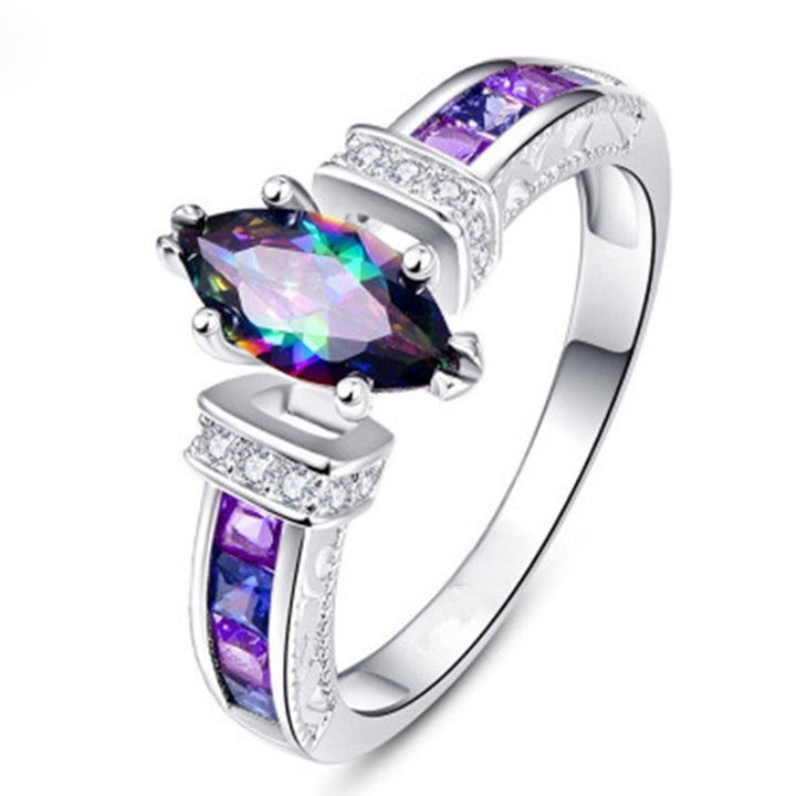 Women Fashion Multicolor Marquise Cut Cubic Zirconia Inlaid Finger Ring Jewelry Image 7