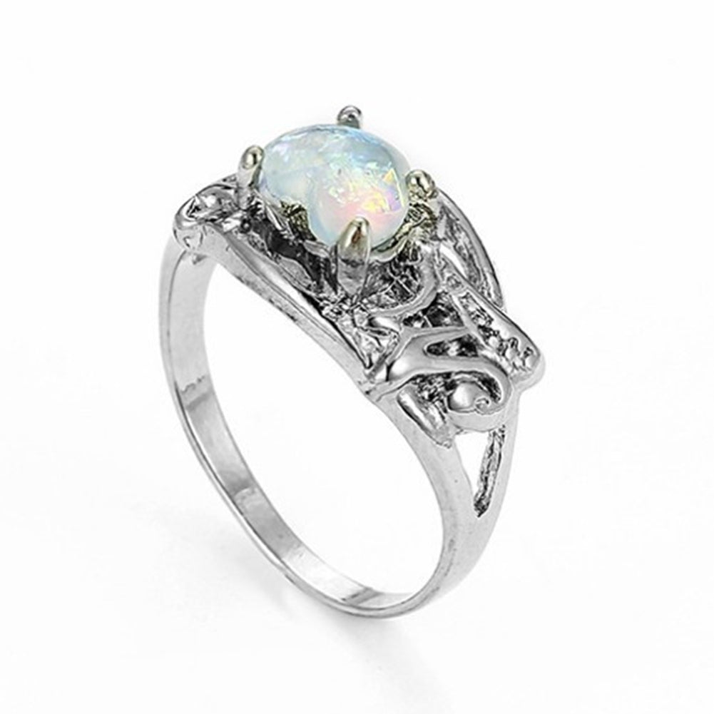 Letters Engraved Heart Shape Faux Opal Inlaid Band Ring Jewelry Gift for Mother Image 3