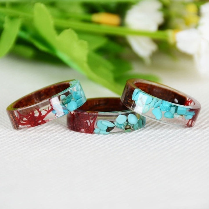 Creative Women Wooden Dried Flower Transparent Finger Ring Jewelry Birthday Gift Image 7