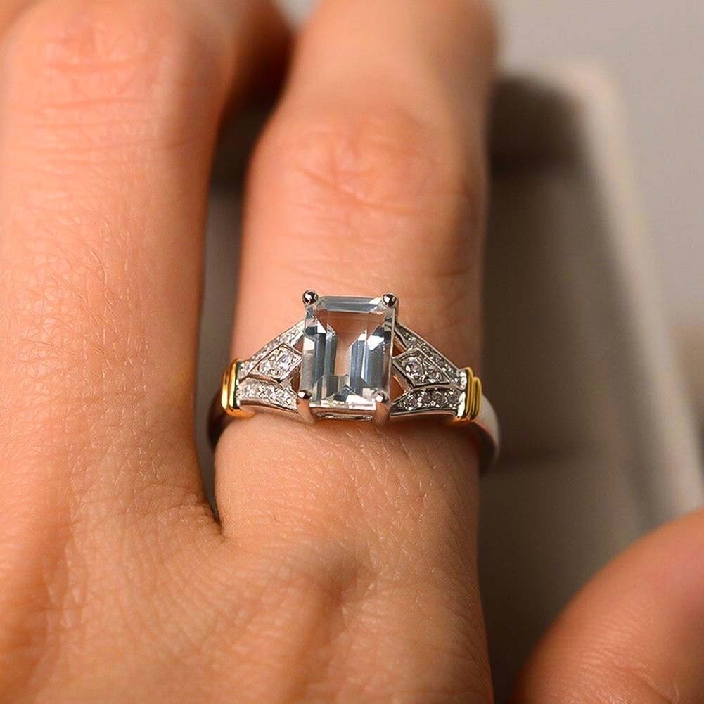 Fashion Rectangle Cubic Zircon Rhinestone Ring Bridal Wedding Engagement Jewelry Image 4