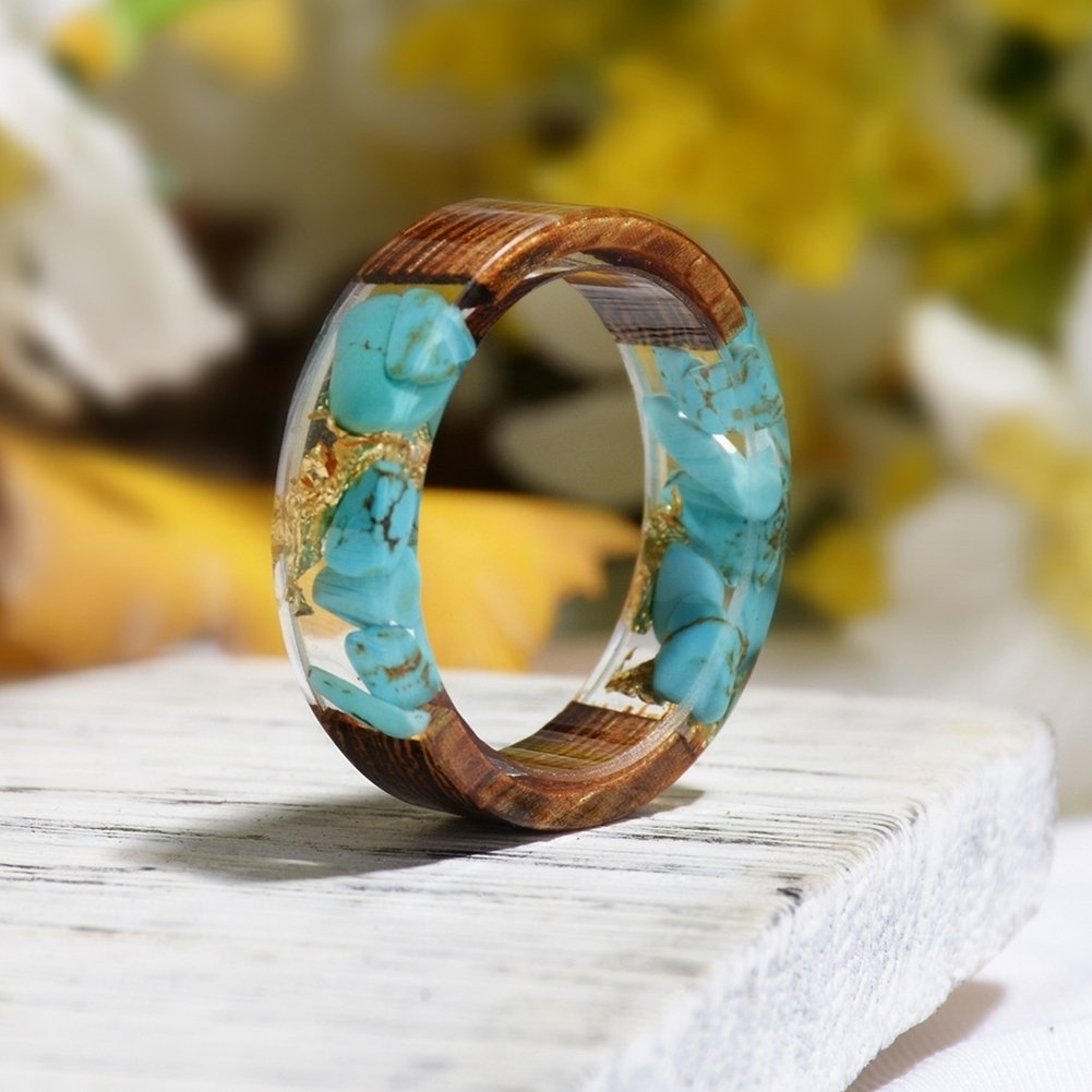 Creative Women Wooden Dried Flower Transparent Finger Ring Jewelry Birthday Gift Image 12