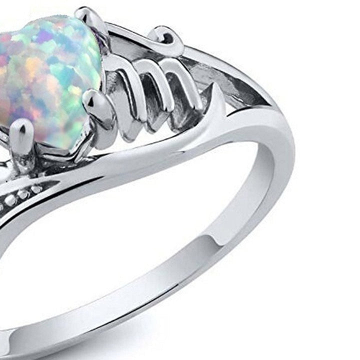 Letters Engraved Heart Shape Faux Opal Inlaid Band Ring Jewelry Gift for Mother Image 10