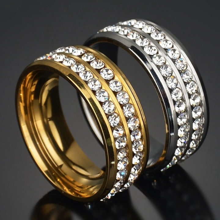 Women Luxury Double Row Rhinestone Inlaid Finger Ring Wedding Engagement Jewelry Image 2