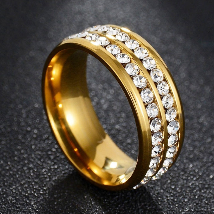 Women Luxury Double Row Rhinestone Inlaid Finger Ring Wedding Engagement Jewelry Image 3