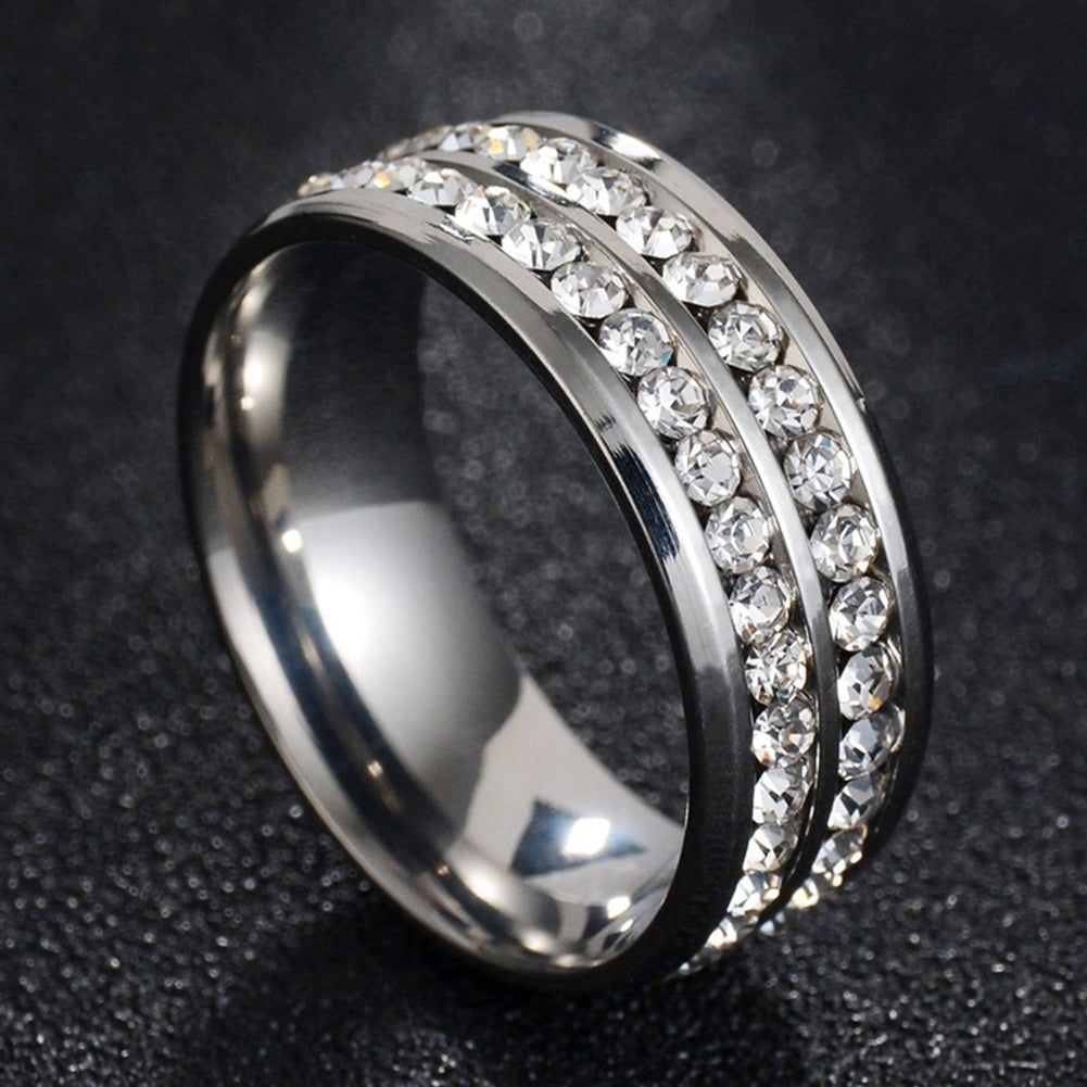 Women Luxury Double Row Rhinestone Inlaid Finger Ring Wedding Engagement Jewelry Image 4