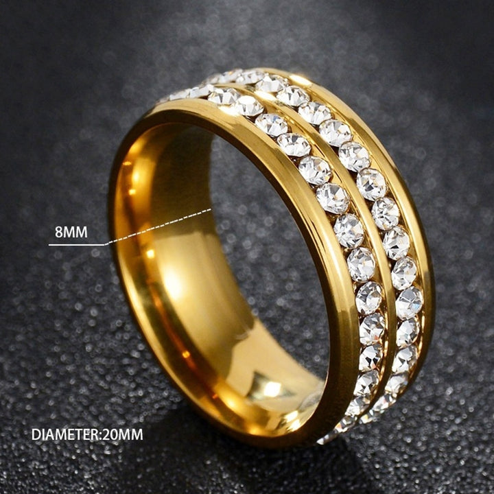 Women Luxury Double Row Rhinestone Inlaid Finger Ring Wedding Engagement Jewelry Image 4