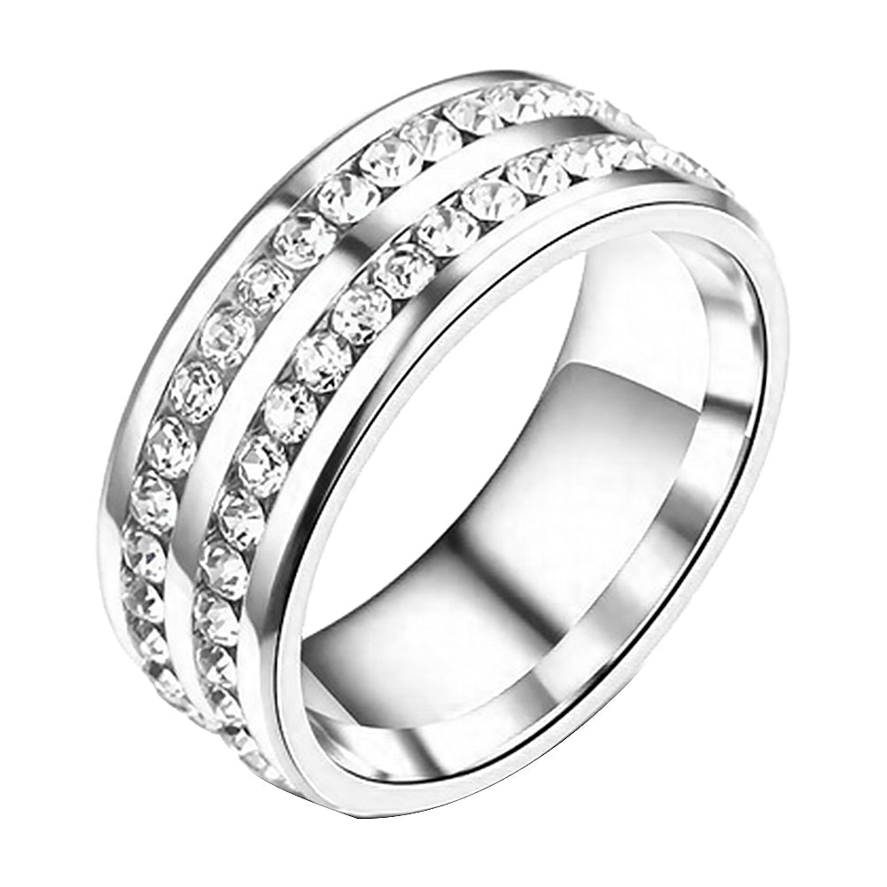 Women Luxury Double Row Rhinestone Inlaid Finger Ring Wedding Engagement Jewelry Image 7