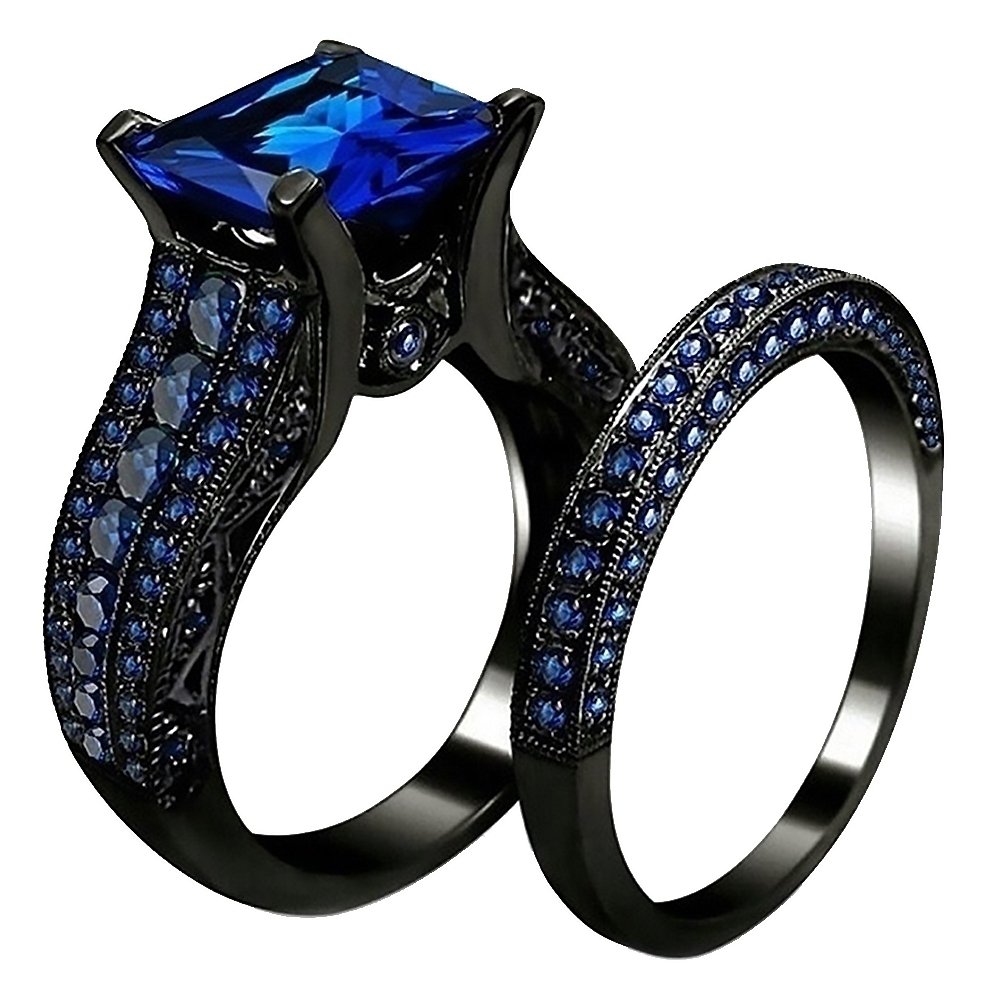 2Pcs Women Square Cubic Zirconia Finger Ring Engagement Wedding Jewelry Image 3