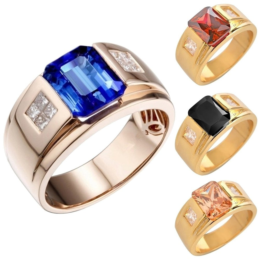 Wedding Party Men Square Rhinestone Inlaid Wide Band Finger Ring Jewelry Gift Image 1