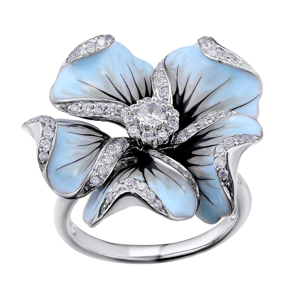 Women Rhinestone Inlaid Enamel Flower Finger Ring Jewelry Valentine Day Gift Image 4