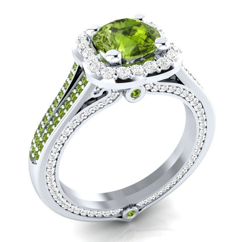 Women Fashion Faux Peridot Topaz Inlaid Wedding Party Finger Ring Jewelry Gift Image 1