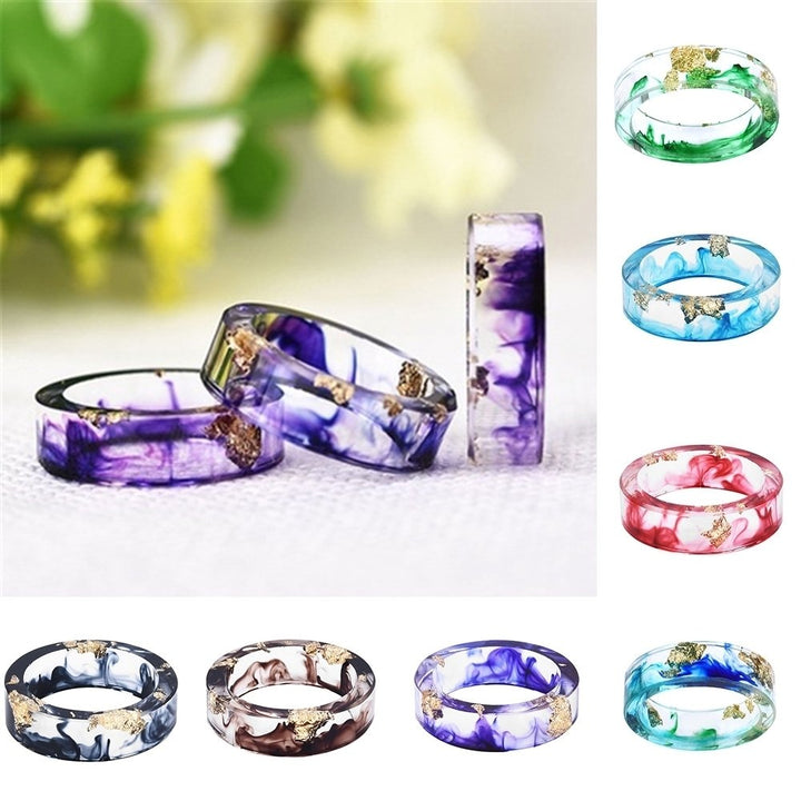 Unisex Fashion Colorful Ink Gold Foil Transparent Resin Ring Party Jewelry Gift Image 1