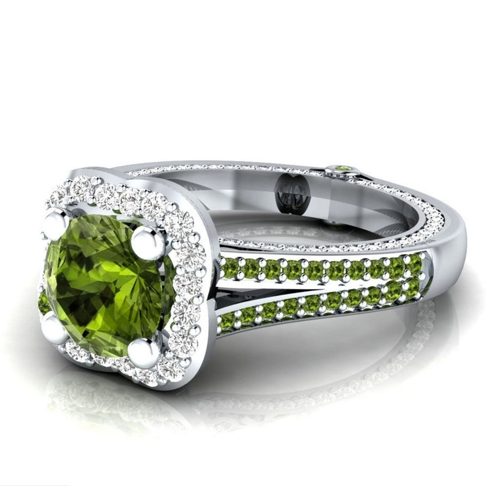 Women Fashion Faux Peridot Topaz Inlaid Wedding Party Finger Ring Jewelry Gift Image 3