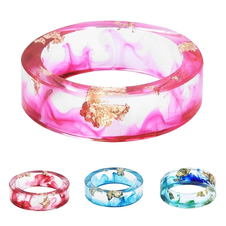 Unisex Fashion Colorful Ink Gold Foil Transparent Resin Ring Party Jewelry Gift Image 2