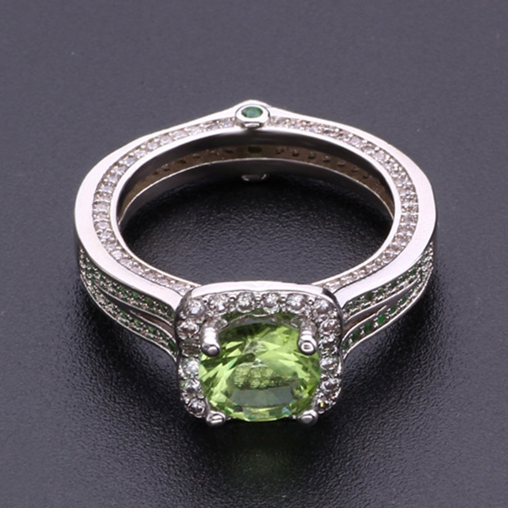 Women Fashion Faux Peridot Topaz Inlaid Wedding Party Finger Ring Jewelry Gift Image 4