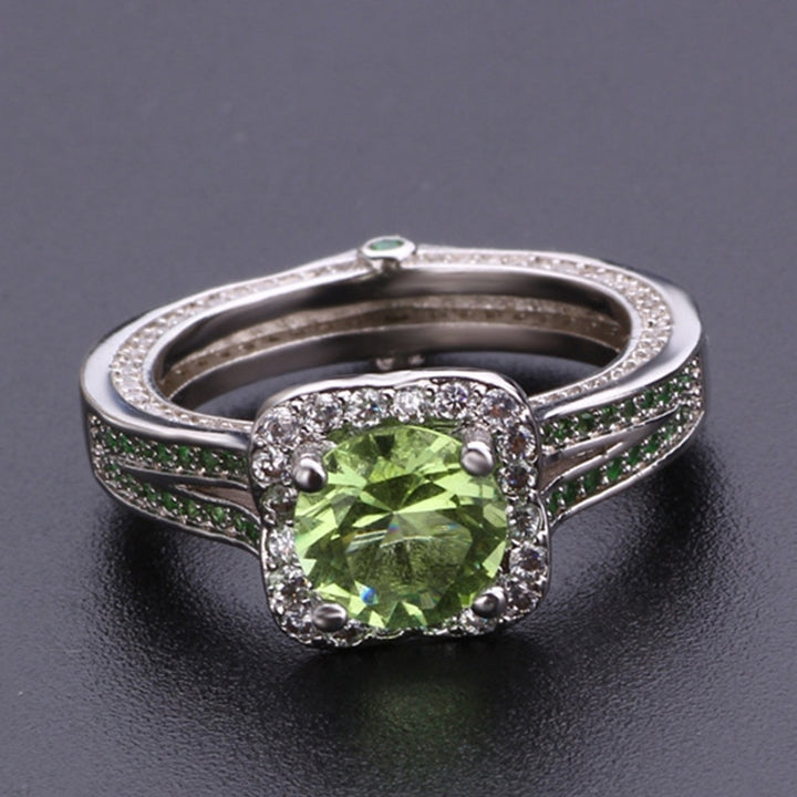 Women Fashion Faux Peridot Topaz Inlaid Wedding Party Finger Ring Jewelry Gift Image 4