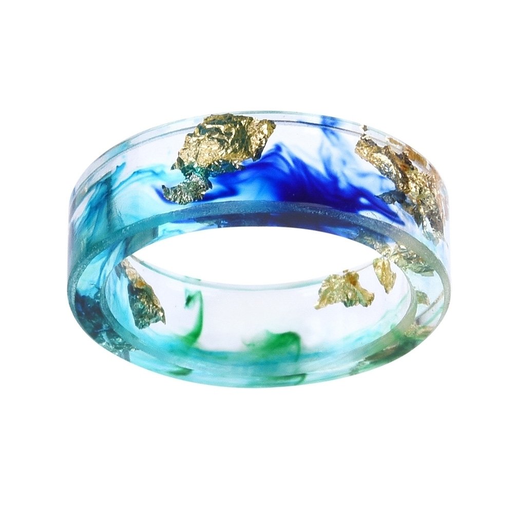 Unisex Fashion Colorful Ink Gold Foil Transparent Resin Ring Party Jewelry Gift Image 4