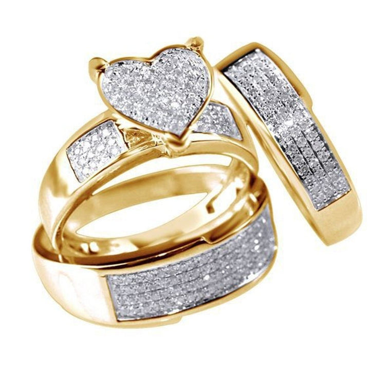 3Pcs Heart Rhinestone Inlaid Stacking Finger Ring Bridal Wedding Jewelry Image 1