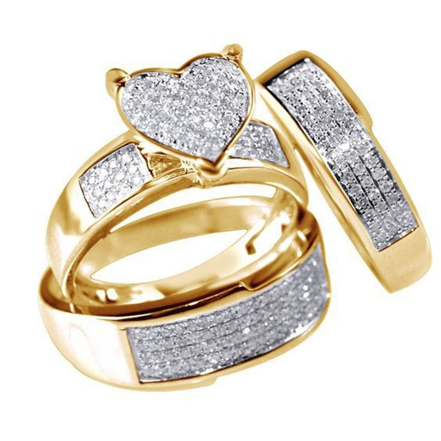 3Pcs Heart Rhinestone Inlaid Stacking Finger Ring Bridal Wedding Jewelry Image 1