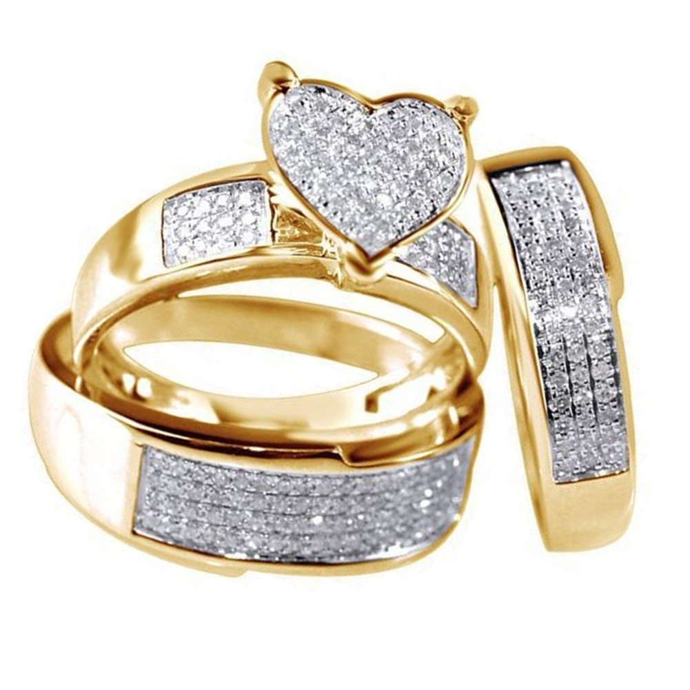 3Pcs Heart Rhinestone Inlaid Stacking Finger Ring Bridal Wedding Jewelry Image 2