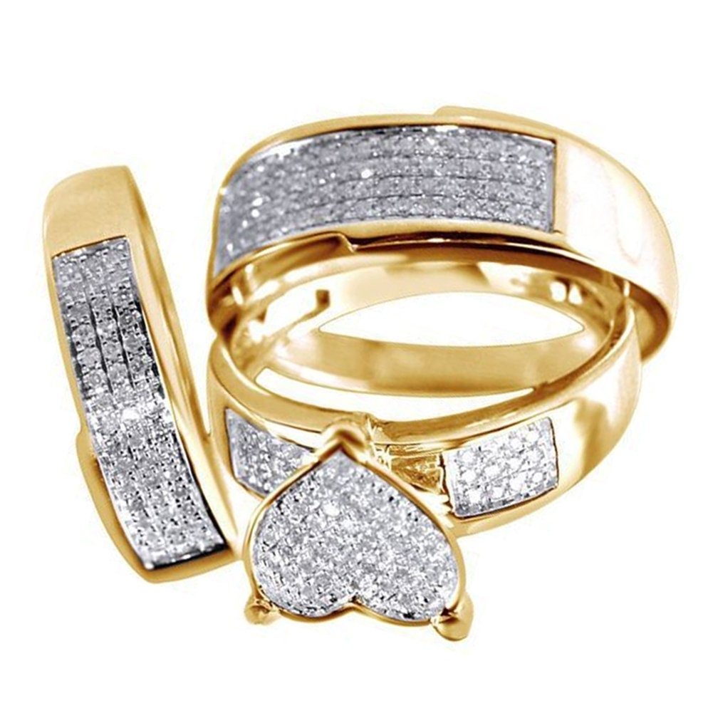 3Pcs Heart Rhinestone Inlaid Stacking Finger Ring Bridal Wedding Jewelry Image 4