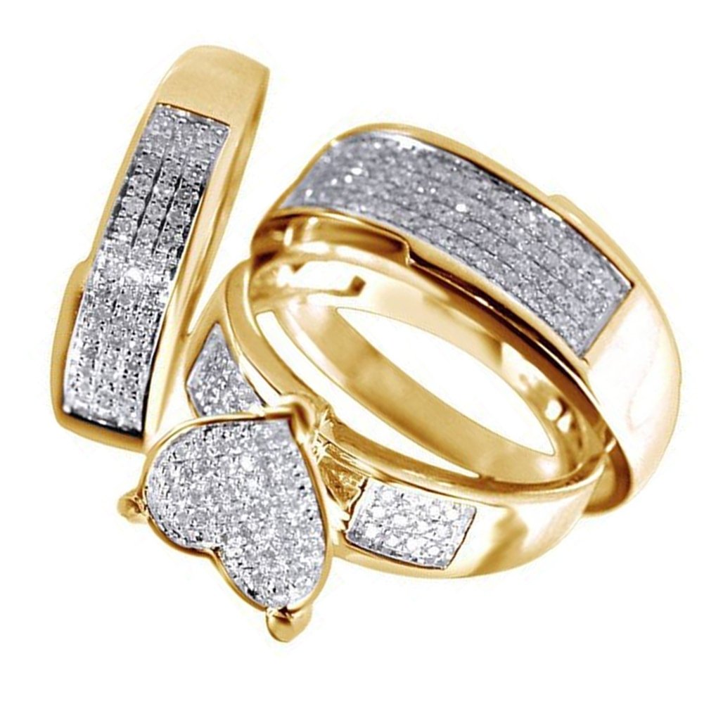 3Pcs Heart Rhinestone Inlaid Stacking Finger Ring Bridal Wedding Jewelry Image 4