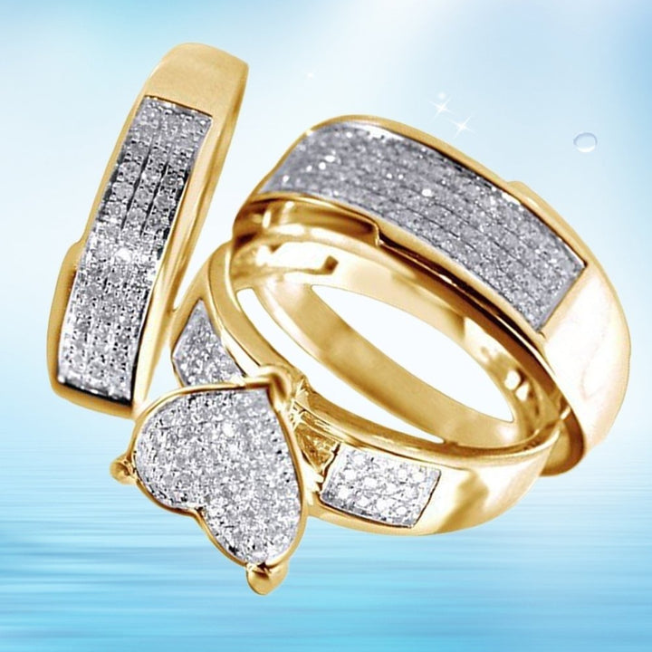 3Pcs Heart Rhinestone Inlaid Stacking Finger Ring Bridal Wedding Jewelry Image 6