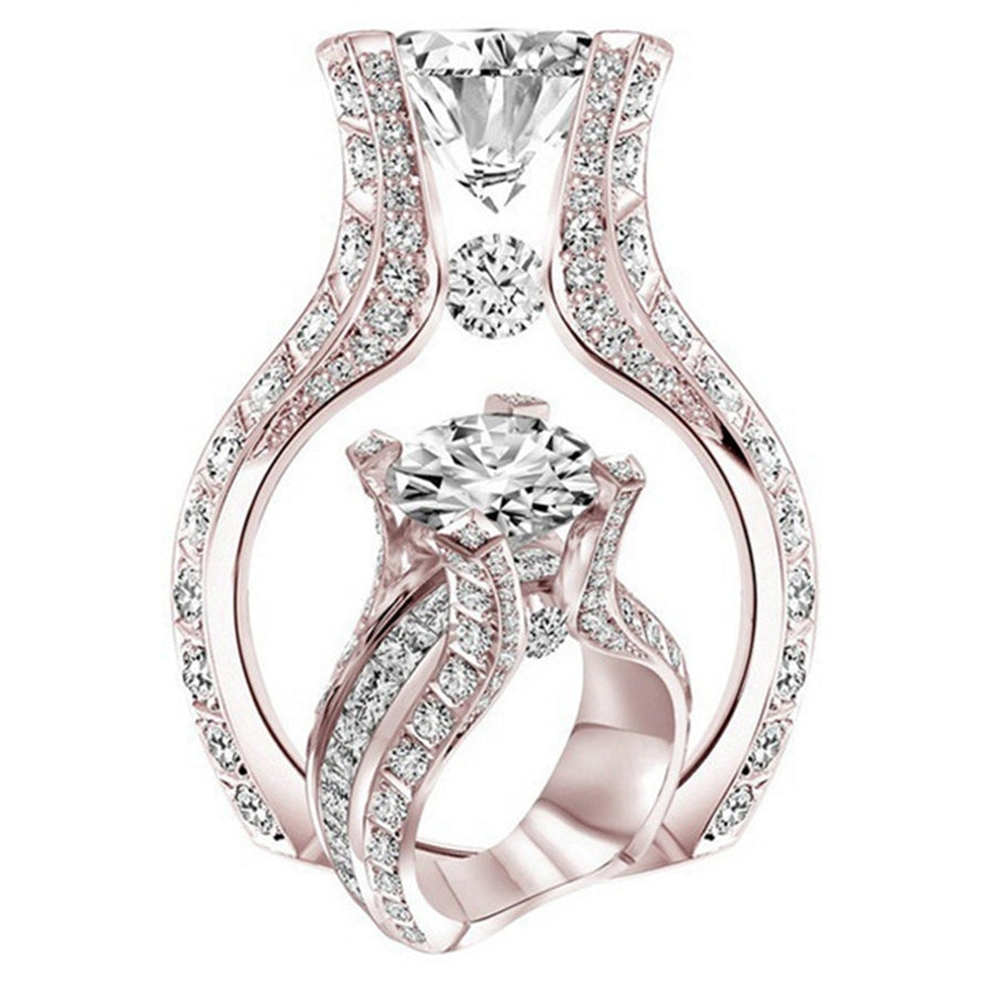 Luxury Shiny Cubic Zirconia Rhinestone Inlaid Ring Bridal Wedding Jewelry Gift Image 1