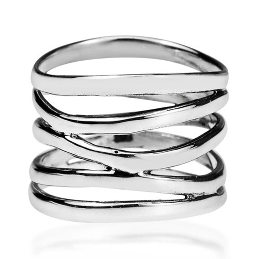 Fashion Women Wide 5 Band Coil Finger Ring Wedding Engagement Party Jewelry Gift Image 1